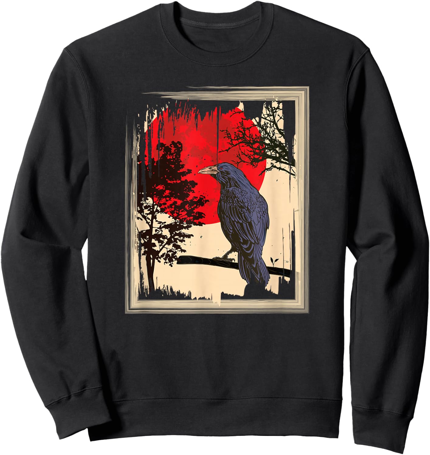 Gothic Red Moon Black Crow Sweatshirt - Sweatshirt | Black
