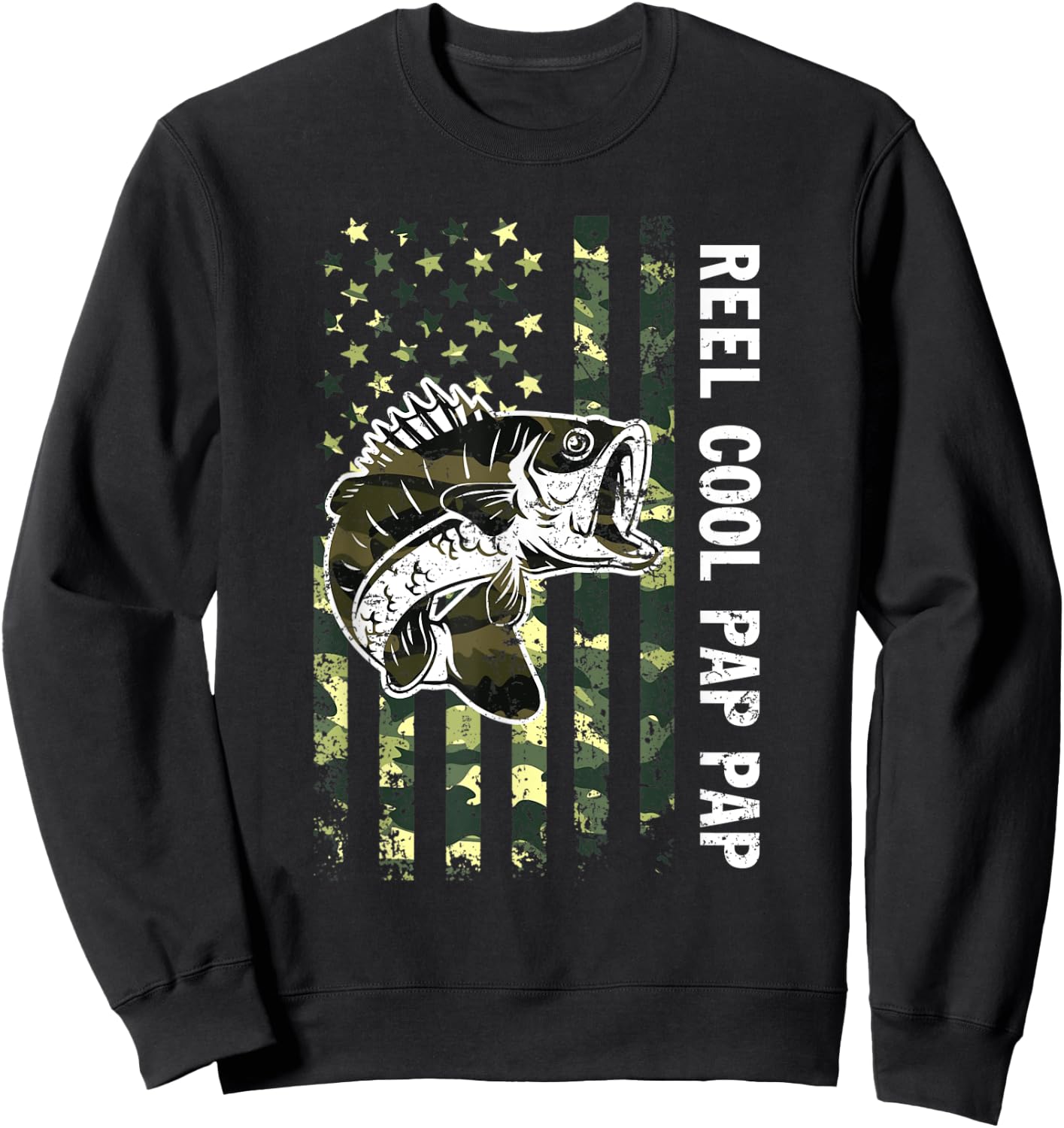 Father's Day Reel Cool Pap Pap Fish Camouflage American Flag Sweatshirt - Sweatshirt | Black