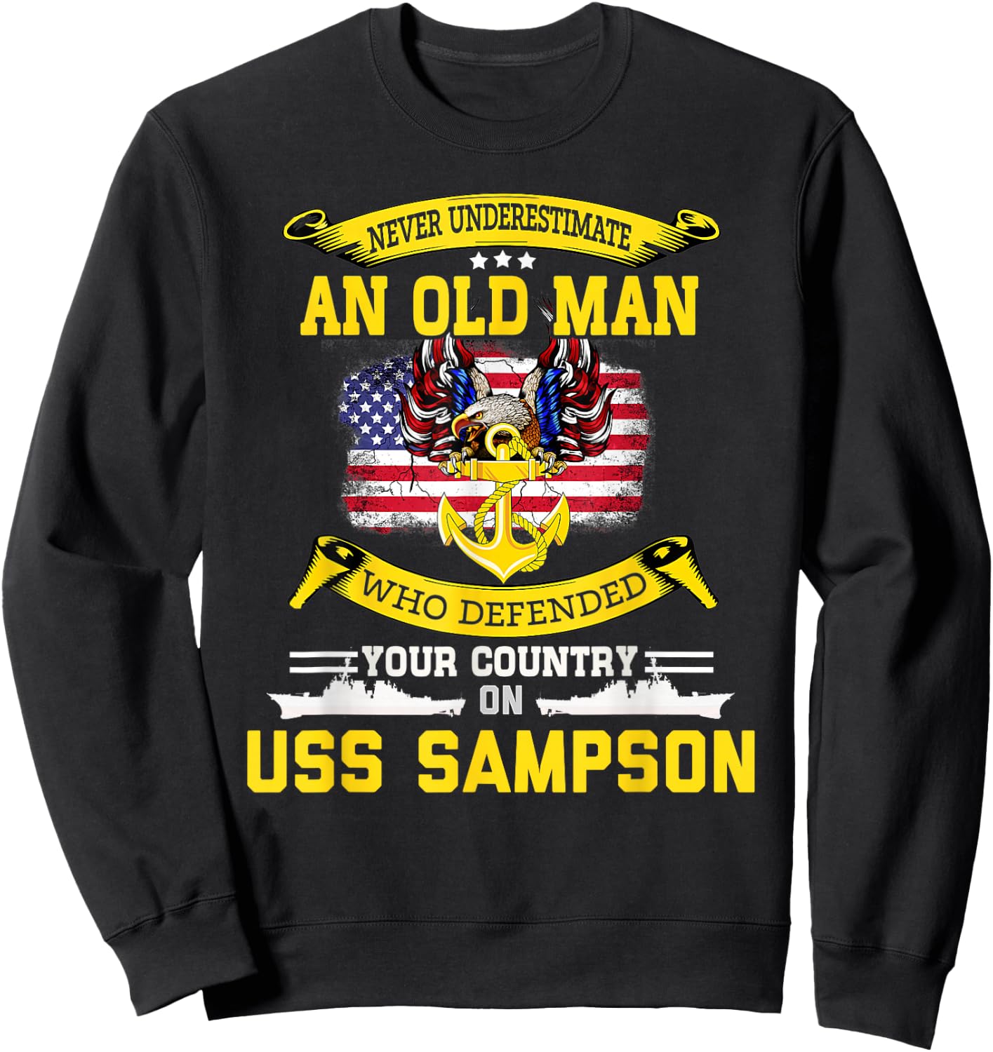American Flag USS Sampson DDG-102 Destroyer Sweatshirt - Sweatshirt | Black