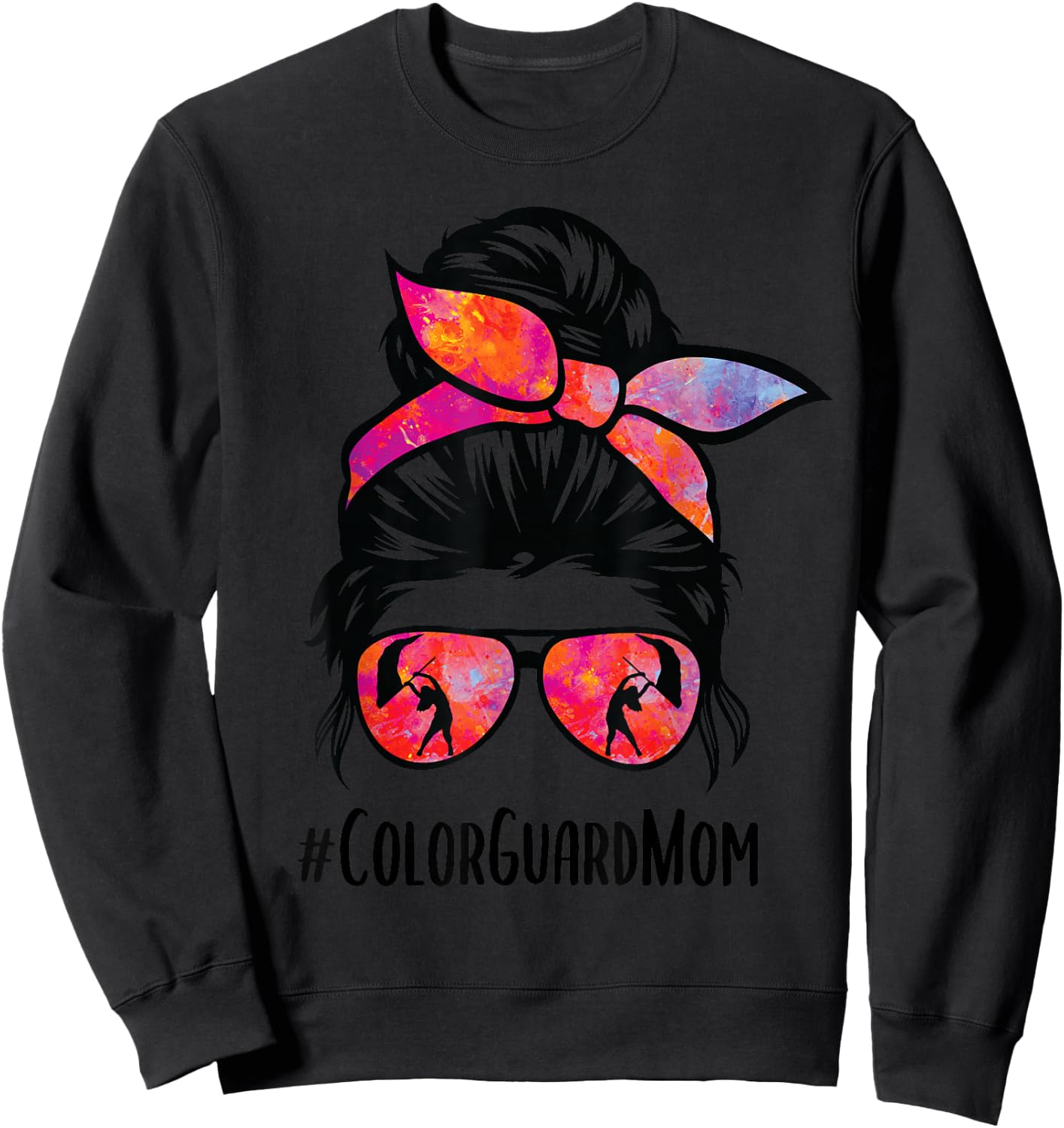 Color Guard Mom messy bun Marching Band School Mommy Mother Sweatshirt - Sweatshirt | Black