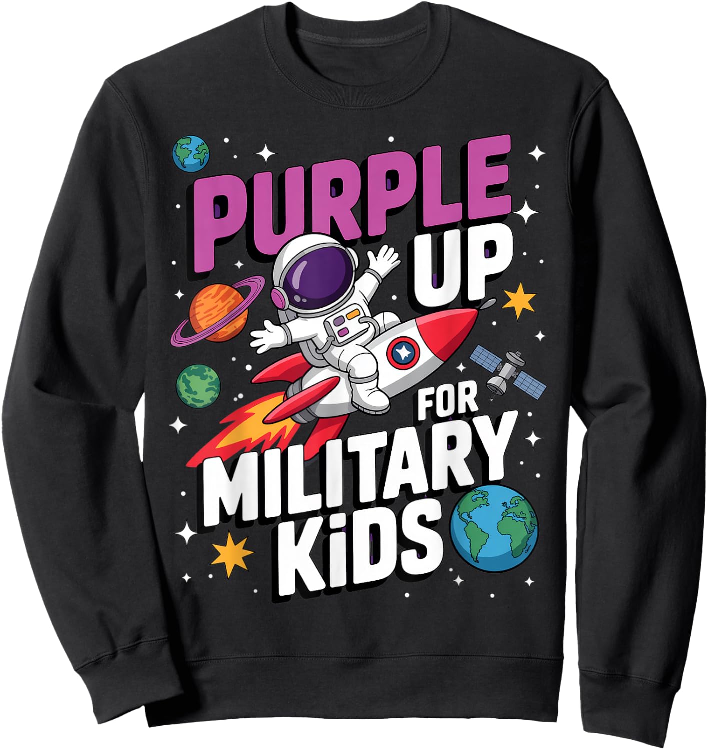 Space Theme Military Sweatshirt - Sweatshirt | Black