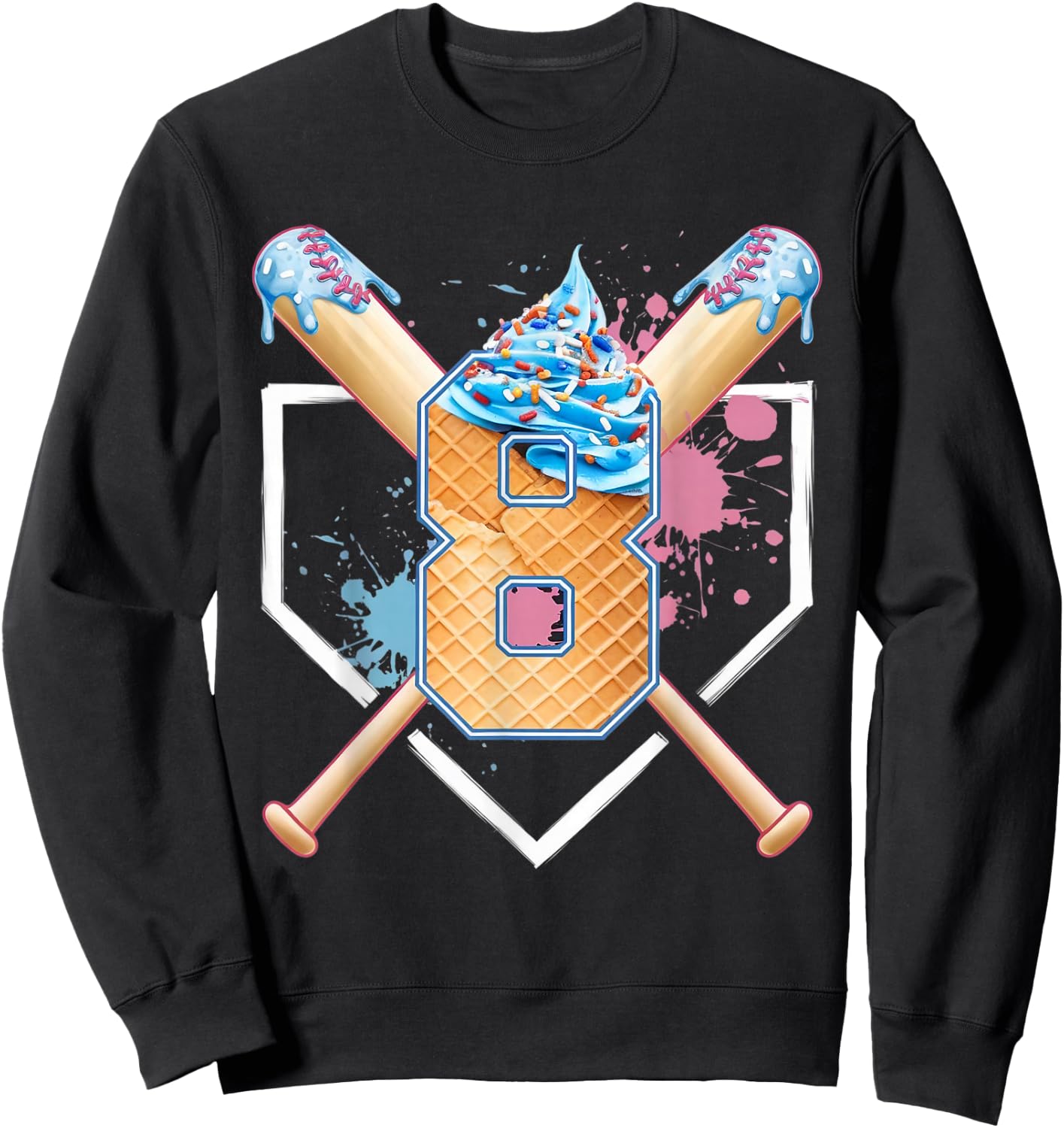 Baseball 8 Year Old Ice Cream Drip 8th Birthday Boy 8 Sweatshirt - Sweatshirt | Black