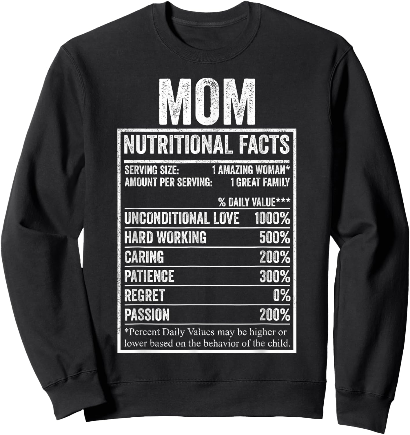 Mom Nutritional Facts Shirt, Funny Women Nutrition Sweatshirt - Sweatshirt | Black