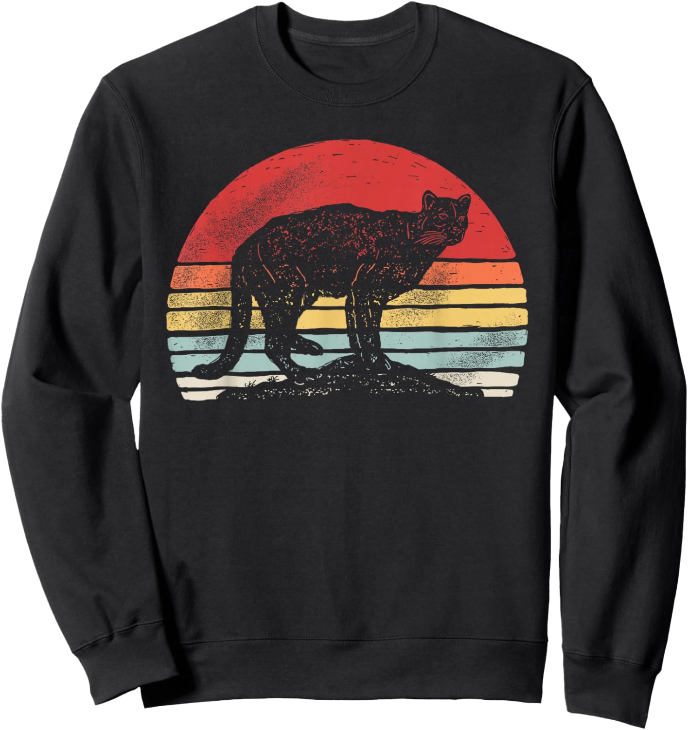 Catch Some Rays Vintage Retro Mountain Lion Cougar - Women's Adults Animal Pattern - Black, Small, Short Sleeve, Classic Fit, Collarless Sweatshirt - Sweatshirt | Black