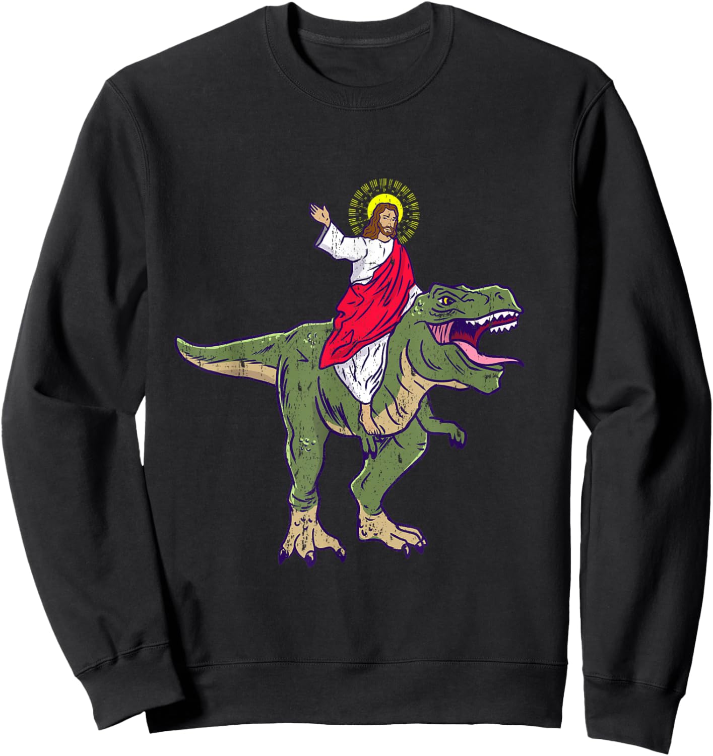 Jesus Riding Dinosaur Vintage Sweatshirt - Sweatshirt | Black