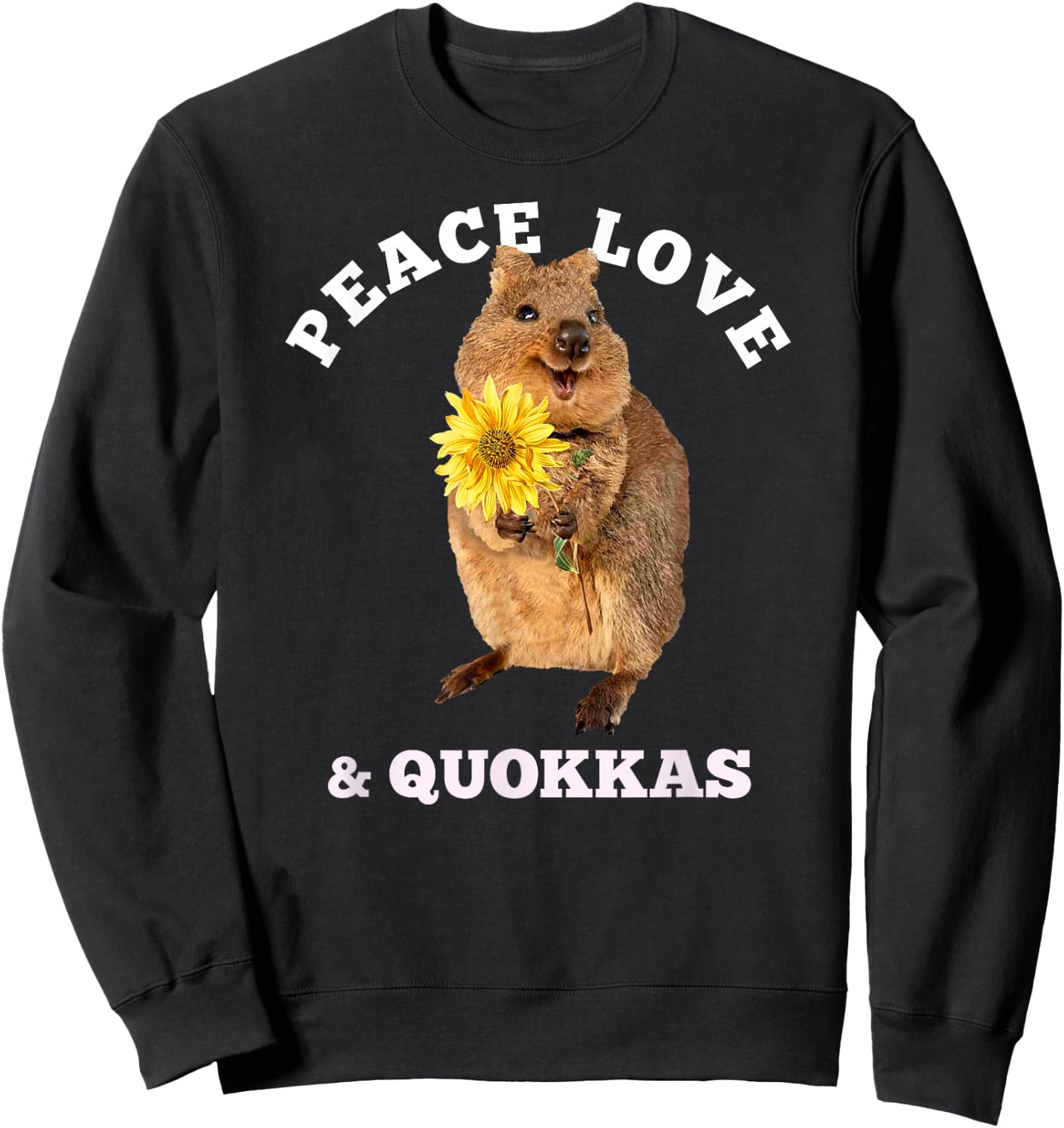 Cute kawaii quokka peace love sunflower Sweatshirt - Sweatshirt | Black