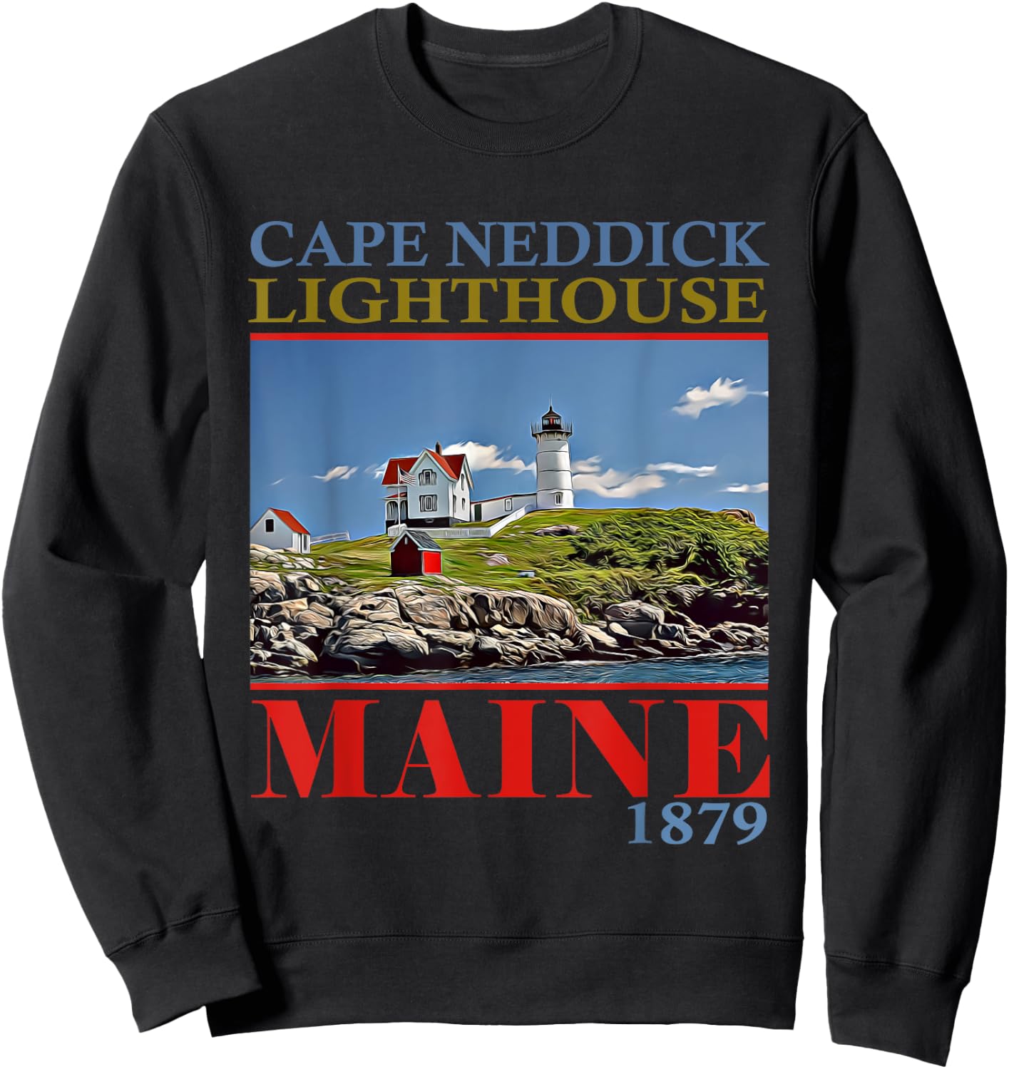 Cape Neddick Lighthouse Maine 1879 Design Sweatshirt - Sweatshirt | Black