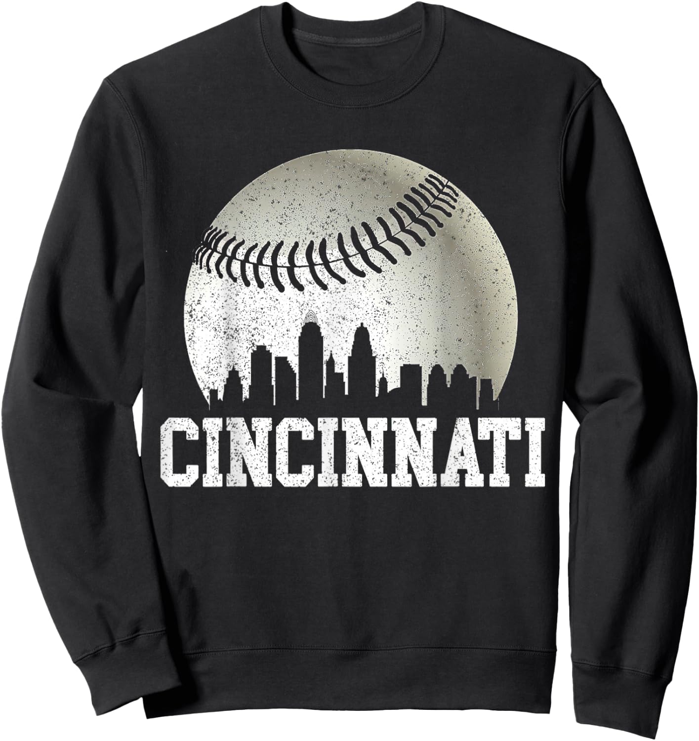 Cincinnati Vintage Baseball Distressed Gameday Retro Sweatshirt - Sweatshirt | Black