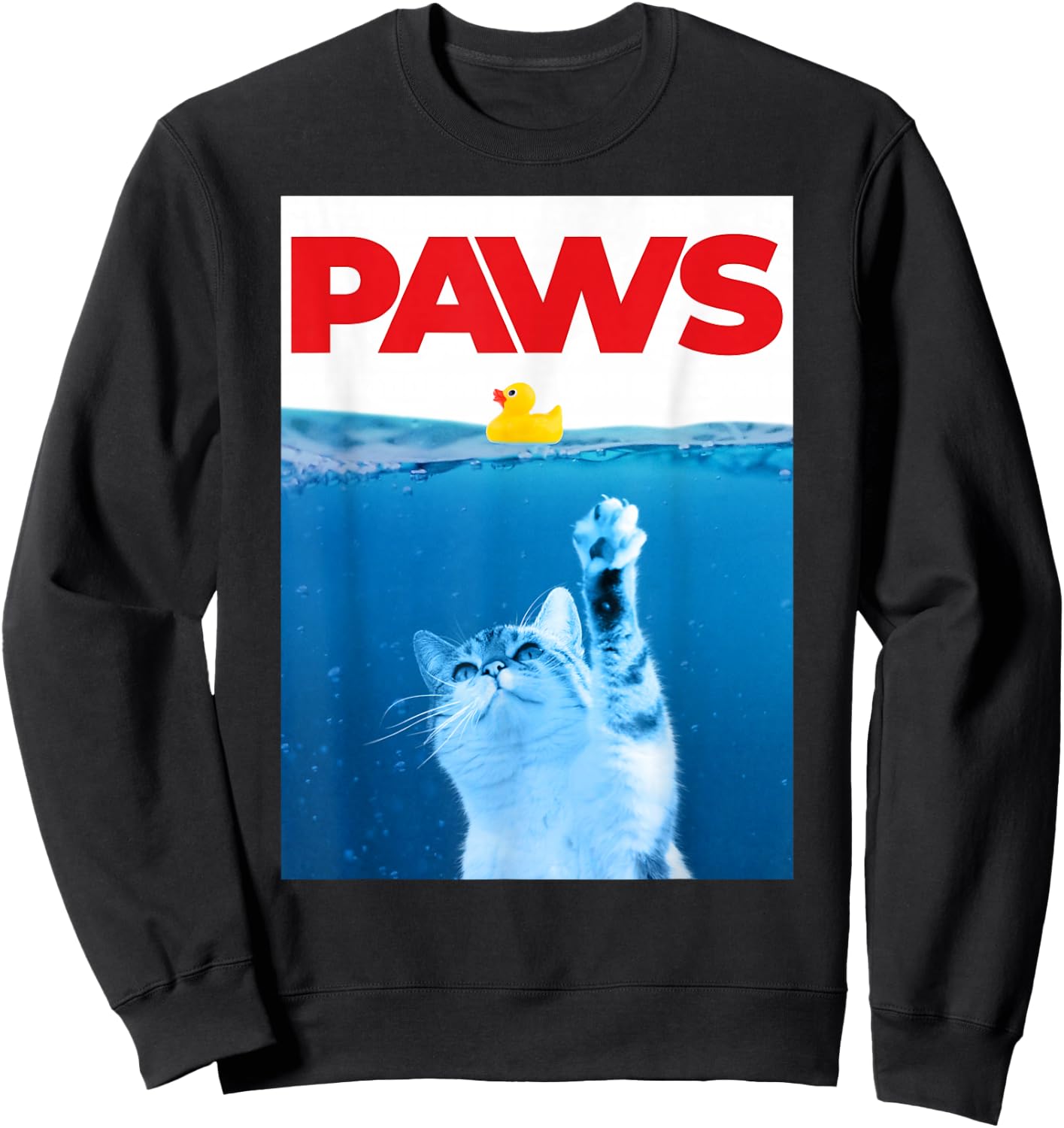 PAWS Cat Yellow Rubber Duck Paws Parody Funny Cat Lover Sweatshirt - Sweatshirt | Black