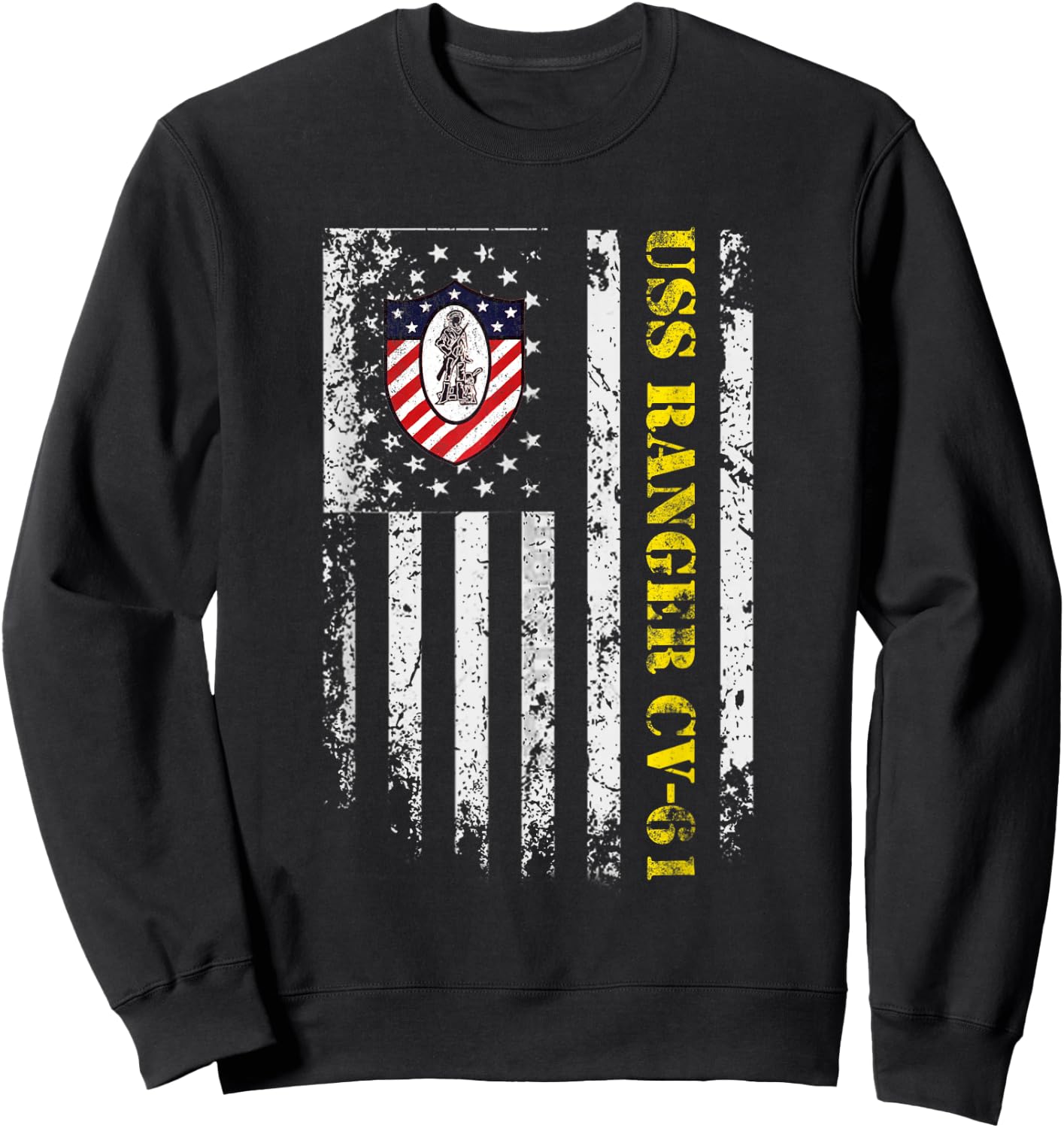 USS Ranger CV-61 Flag Veteran Shirt Patriotic Veterans Day Sweatshirt - Sweatshirt | Black