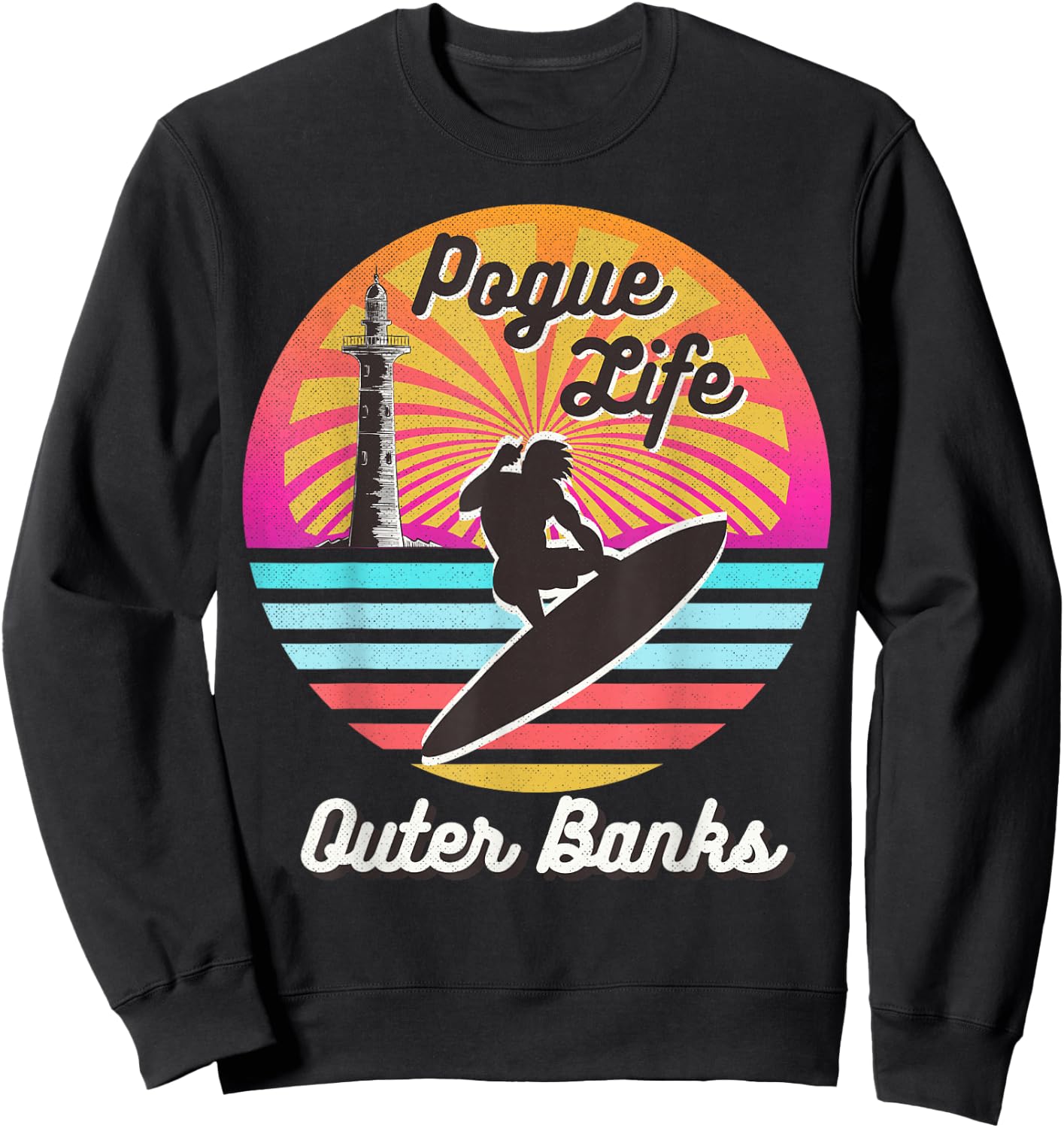 Surfer Pogue-Life-Outer-Banks Light Houses Retro Distressed Sweatshirt - Sweatshirt | Black