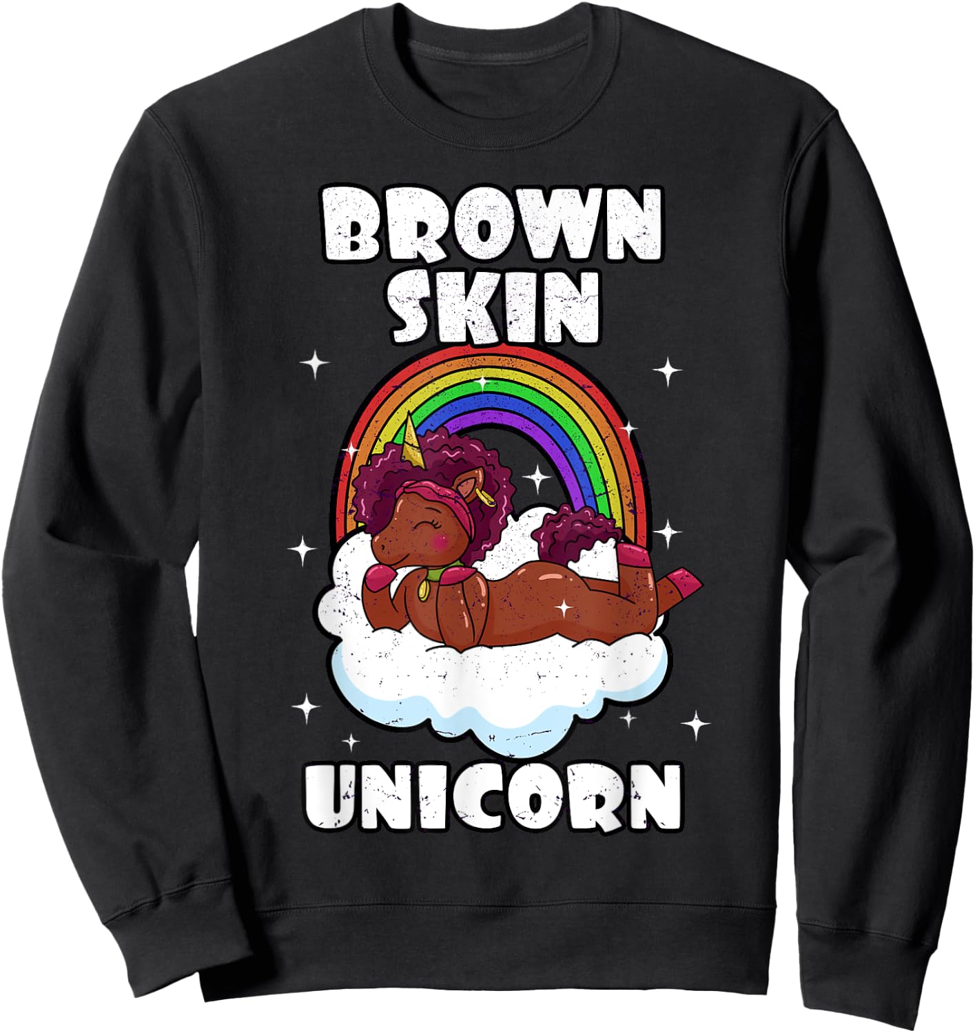 African American Black Woman Brown Skin Unicorn Afro Sweatshirt - Sweatshirt | Black