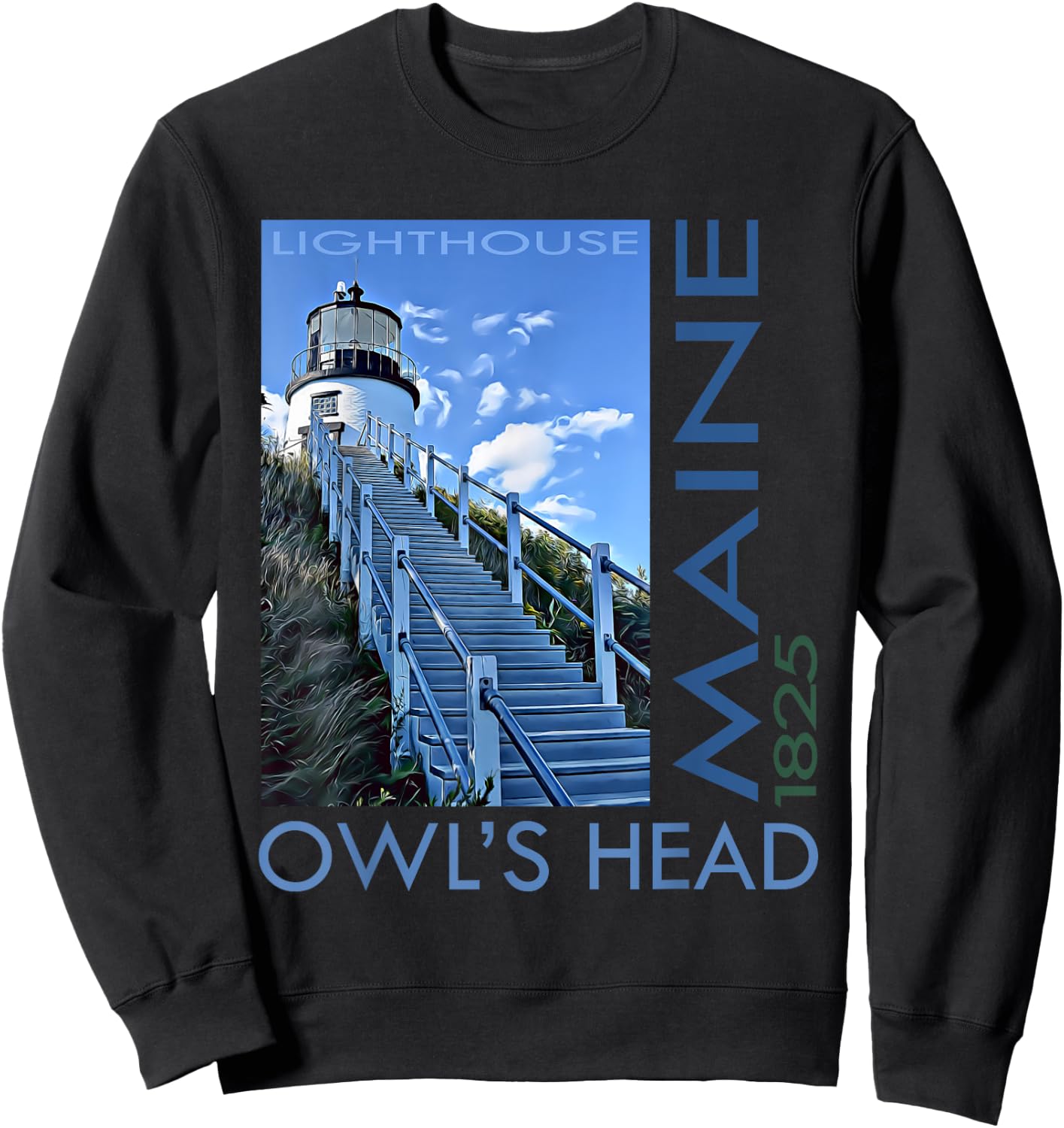 Owl's Head Lighthouse Maine 1825 Design Sweatshirt - Sweatshirt | Black