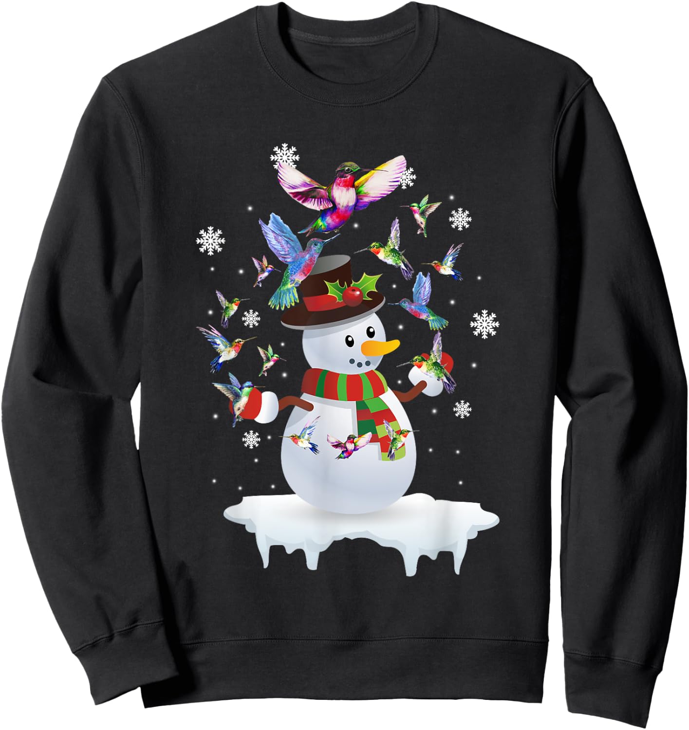 Hummingbirds Snowman Funny Christmas Animal Bird Lovers Sweatshirt - Sweatshirt | Black