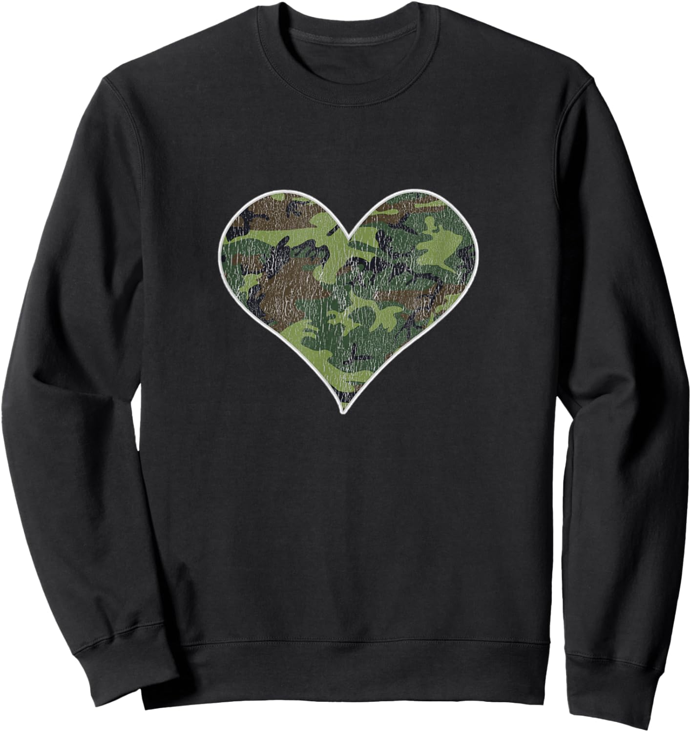 Camoflauge Heart Camo Camouflage Distressed Sweatshirt - Sweatshirt | Black