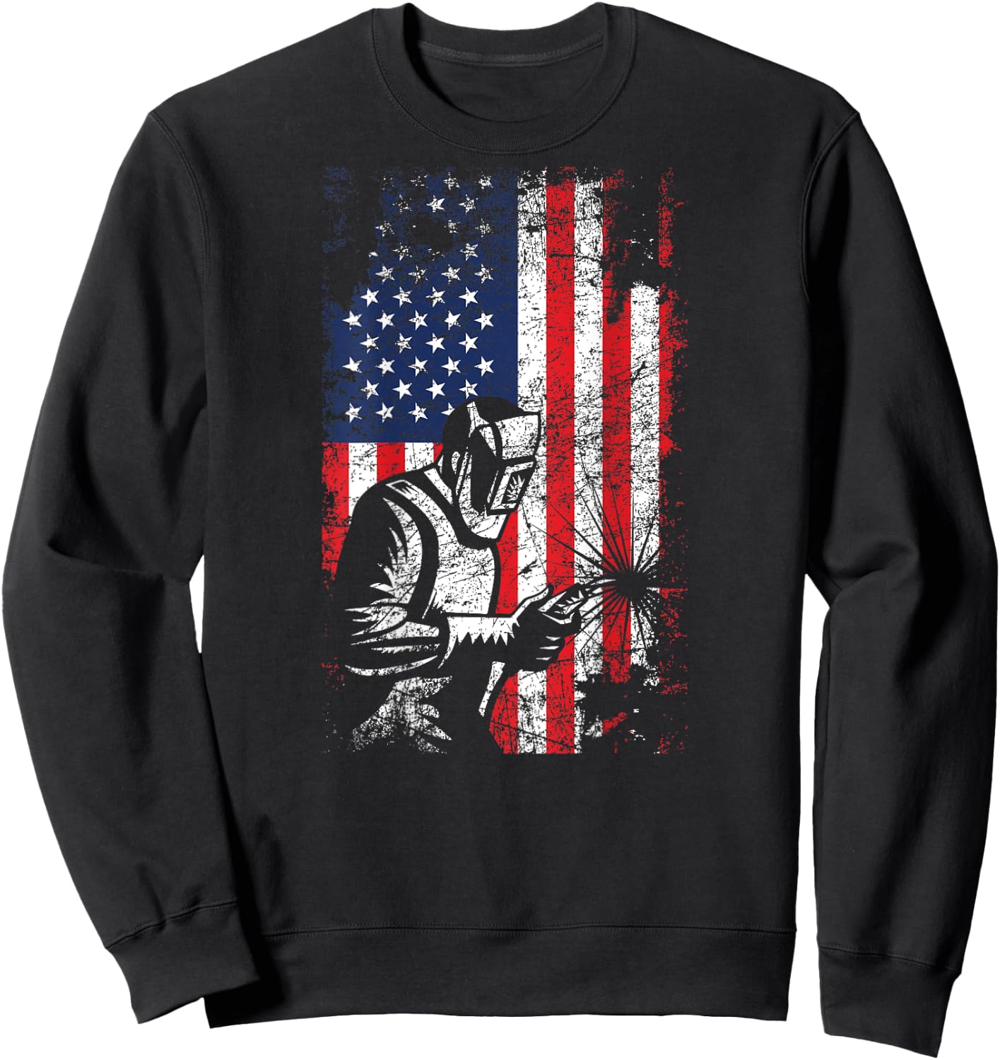Welding American Flag Welder Fathers Day Design On Back Women Kids Men Sweatshirt - Sweatshirt | Black