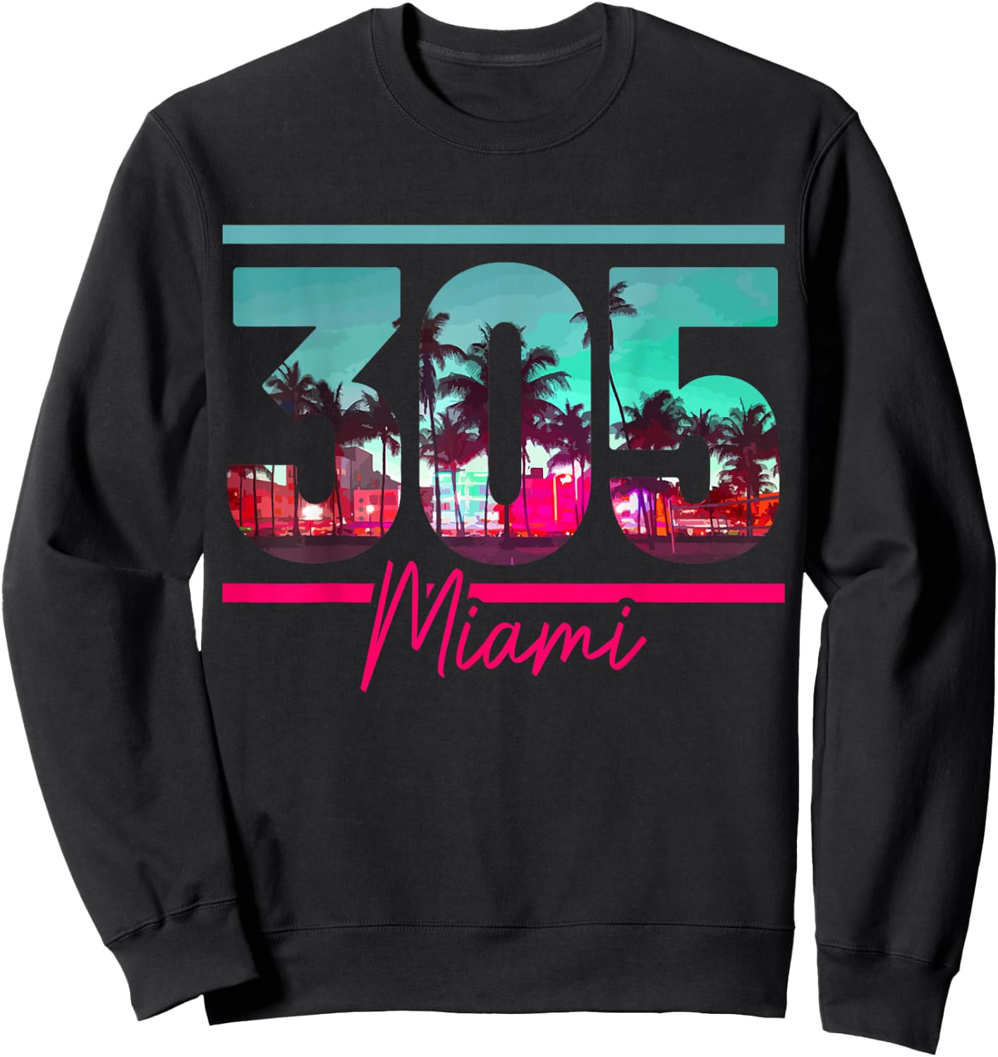 Miami 305 Area Code Florida Vintage Palm Trees Pride Retro Sweatshirt - Sweatshirt | Black