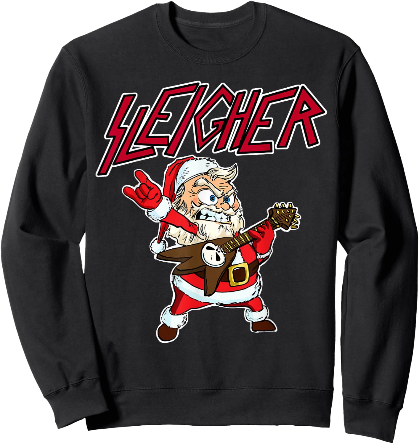 Sleigher Santa Claus Metal Christmas funny Hail Santa Sweatshirt - Sweatshirt | Black
