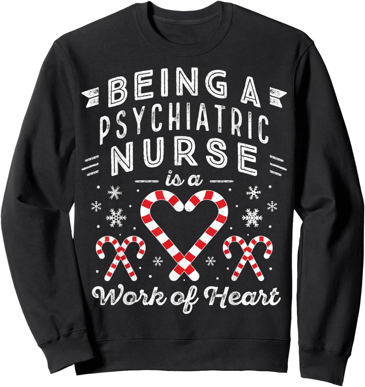 Christmas Candy Cane Heart Men Women PMHNP Psychiatric Nurse Sweatshirt - Sweatshirt | Black