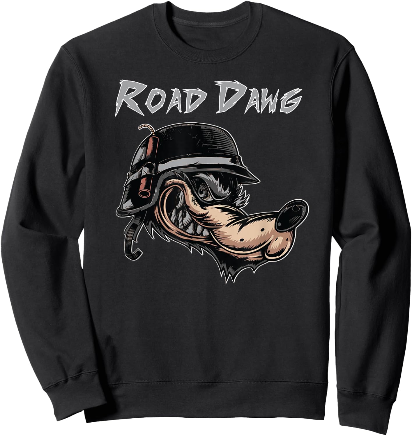 Road Dog Motorcycle Bike Wolf Comic Biker Helmet Cartoon Women Kids Sweatshirt - Sweatshirt | Black