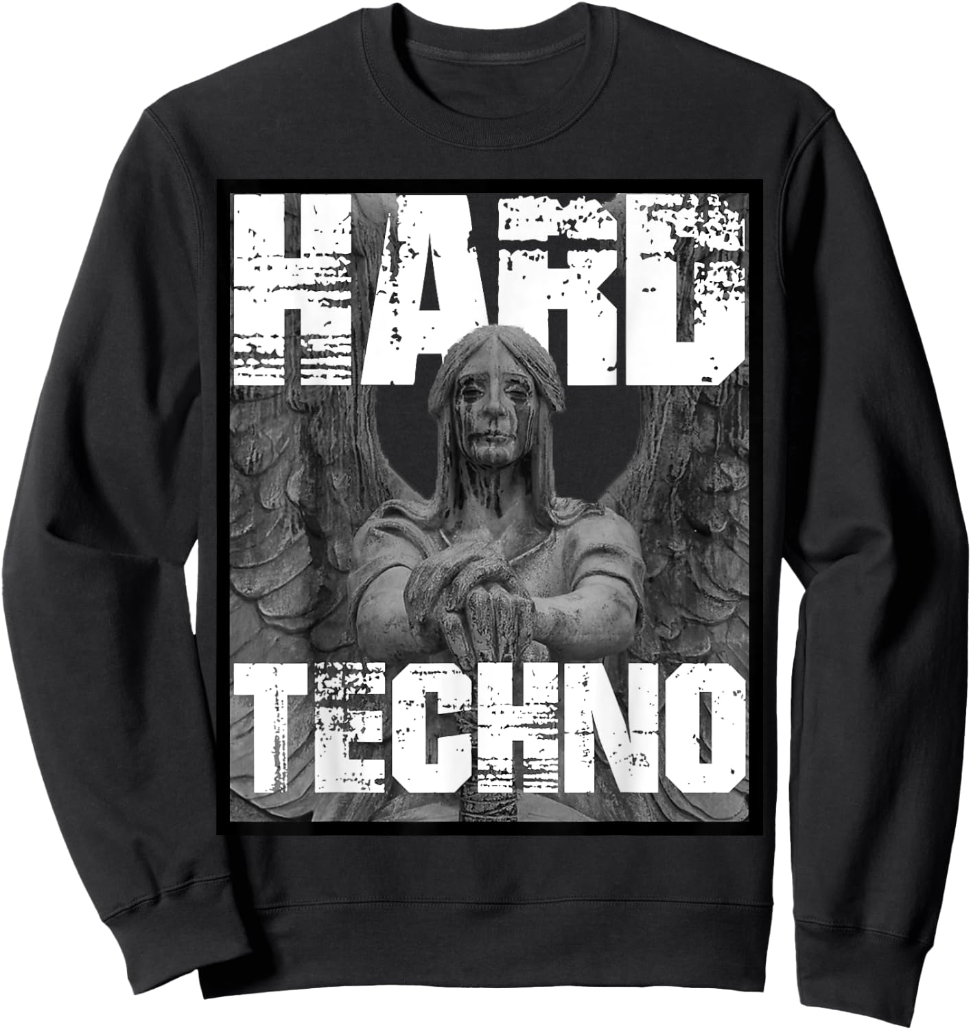 Hard Techno Rave Angel Statue Sweatshirt - Sweatshirt | Black