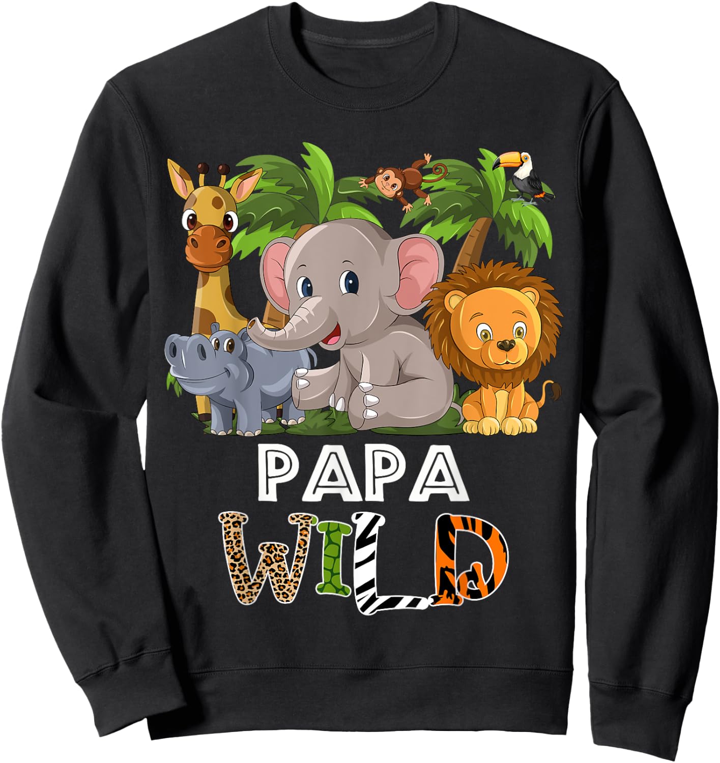 Papa Wild Zoo Theme Birthday Safari Jungle Matching Party Sweatshirt - Sweatshirt | Black