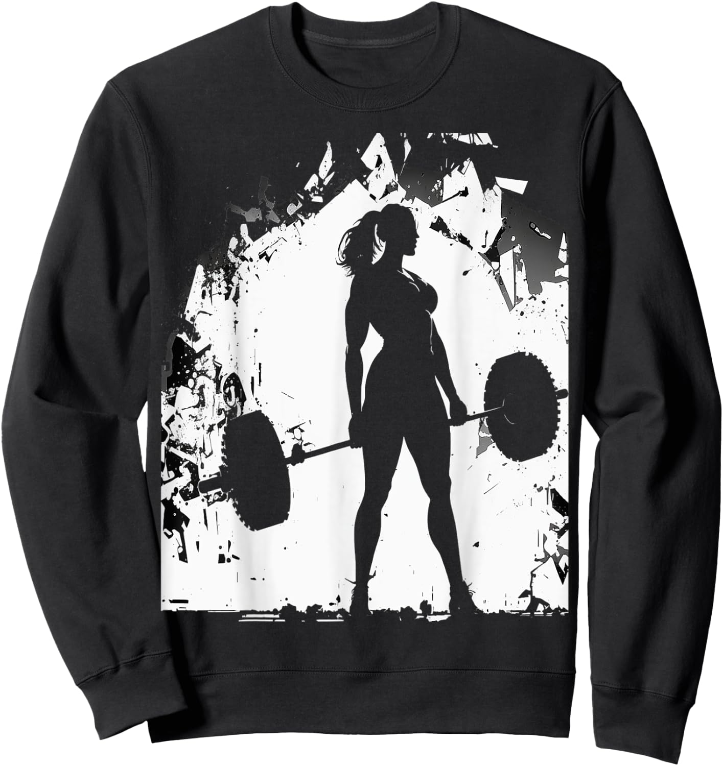 Strong Muscular Fit Gym Woman Lifting Weights Silhouette Art Sweatshirt - Sweatshirt | Black