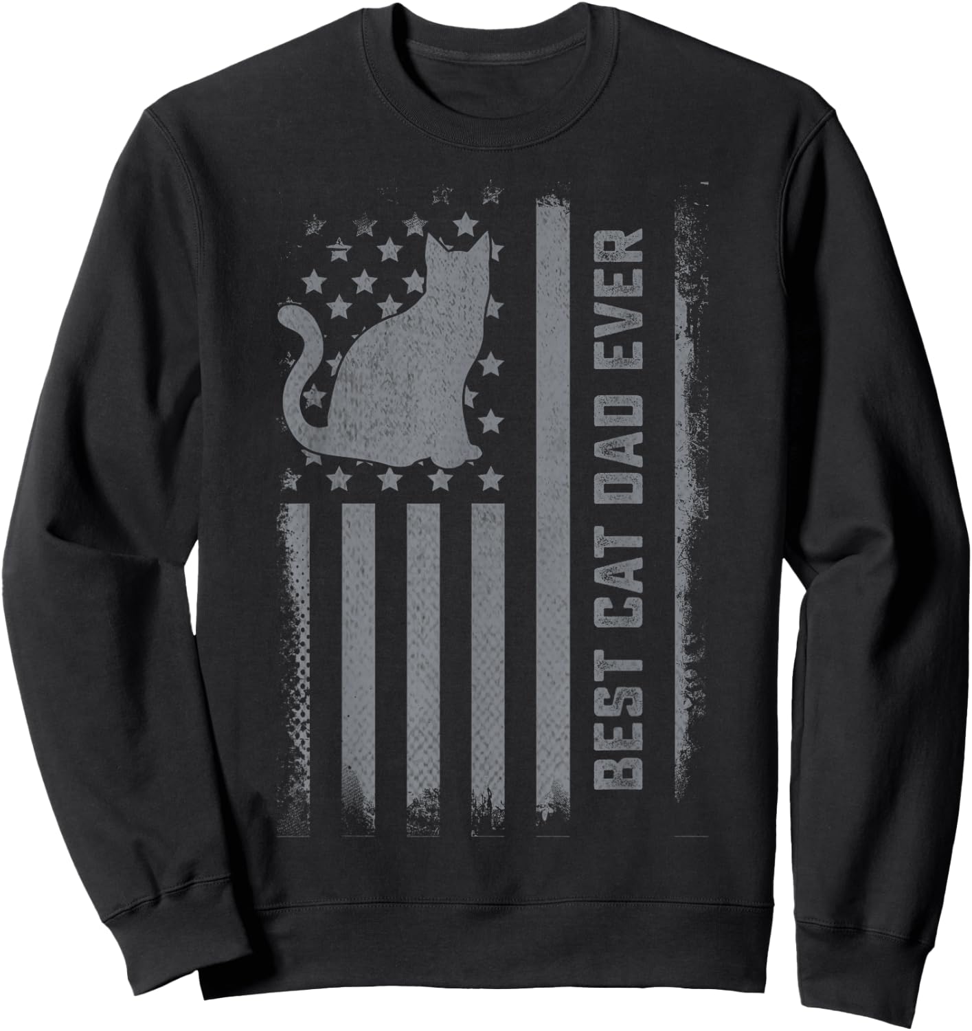Men's Cat Dad US Flag Kitty Daddy Dad Christmas Fathers Day Sweatshirt - Sweatshirt | Black
