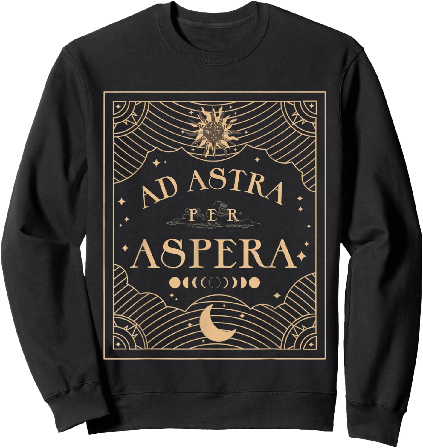 Dark Academia Aesthetic Ad Astra Tarot Celestial Sun & Moon Sweatshirt - Sweatshirt | Black