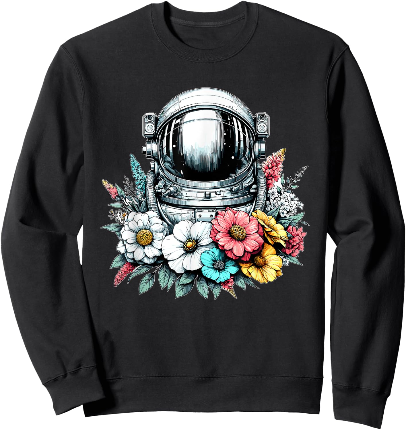 Astronaut Floral Spaceman Science Space Flower Lover Sweatshirt - Sweatshirt | Black