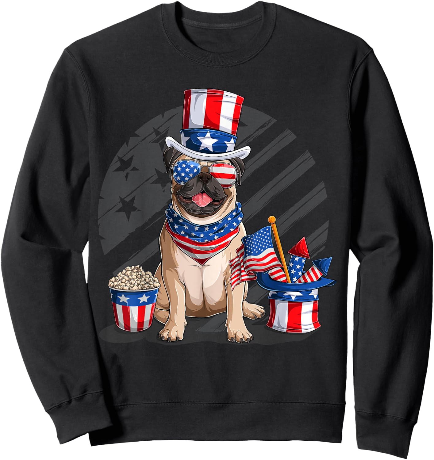 American Flag Pug 4th July Independence Day T Kids Men Sweatshirt - Sweatshirt | Black