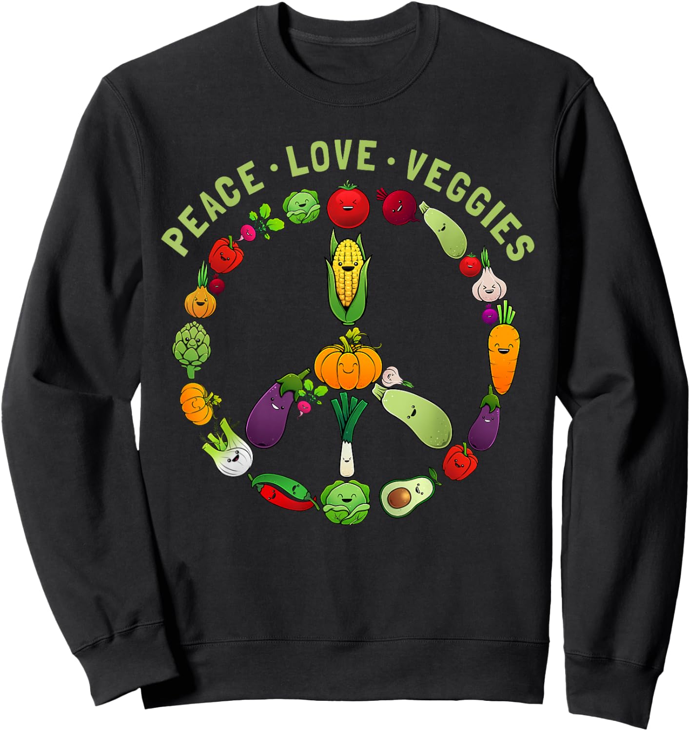 Funny Veggie Art Men Vegan Food Vegetables Themed Sweatshirt - Sweatshirt | Black