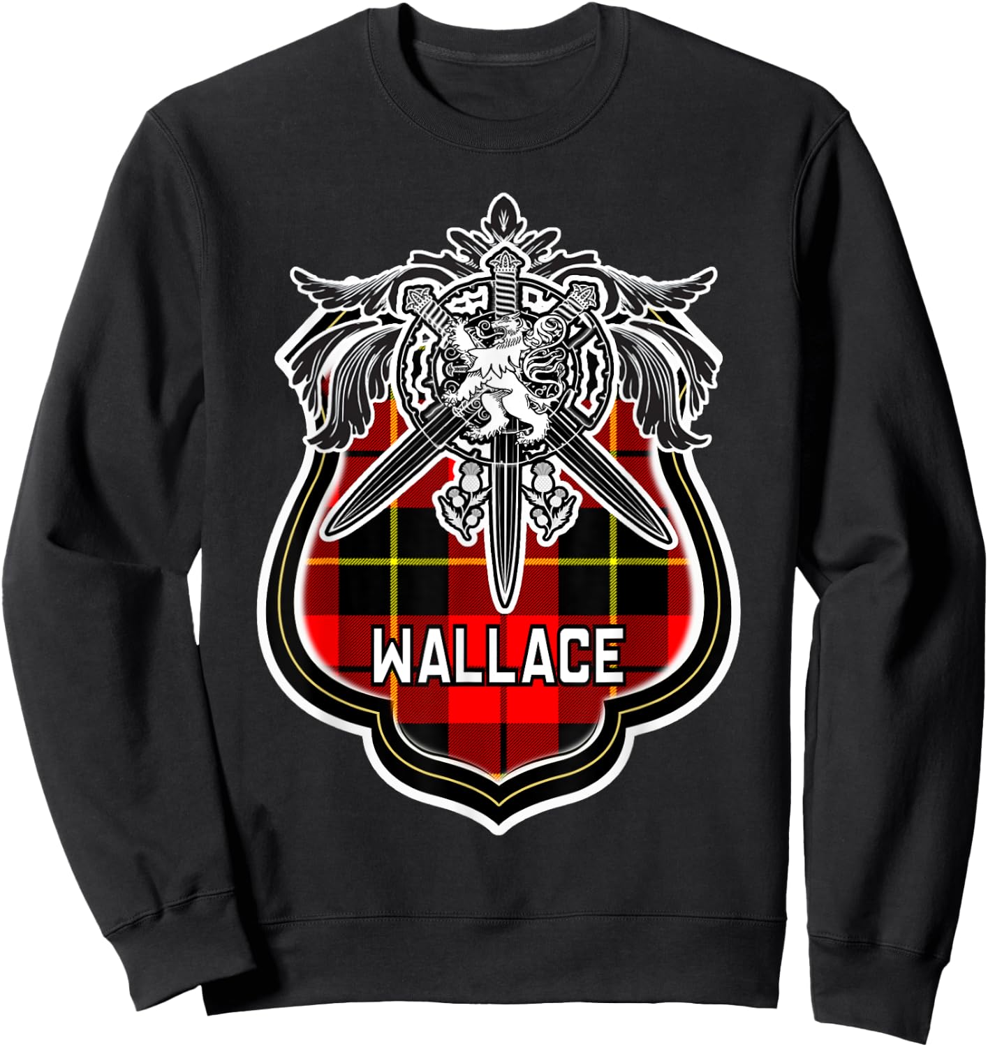 Wallace Scottish Clan Family Tartan Lion Sword Name Sweatshirt - Sweatshirt | Black