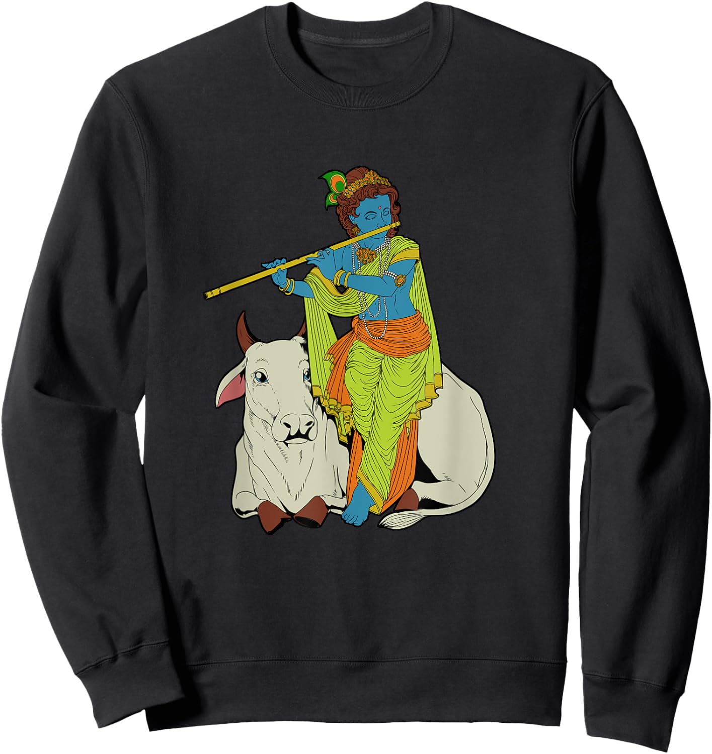 Hindu god - the blue flute player Krishna Sweatshirt - Sweatshirt | Black