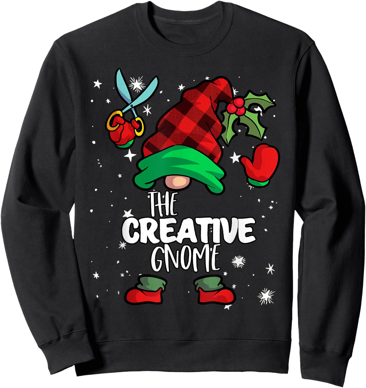 Creative Gnome Red Buffalo Plaid Matching Family Christmas Sweatshirt - Sweatshirt | Black