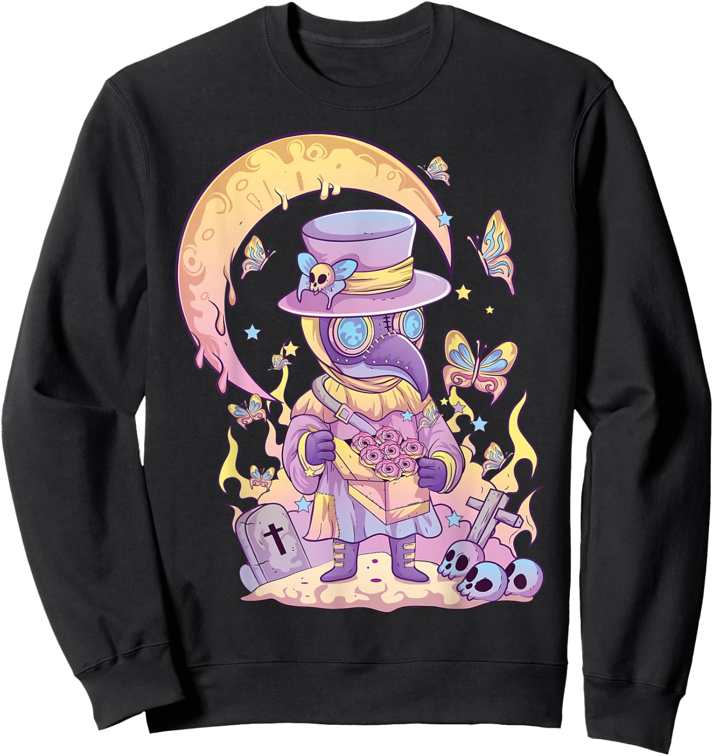 Pastel Goth Cute Creepy Plague Doctor Kawaii Menhera Wiccan Small Sweatshirt - Sweatshirt | Black