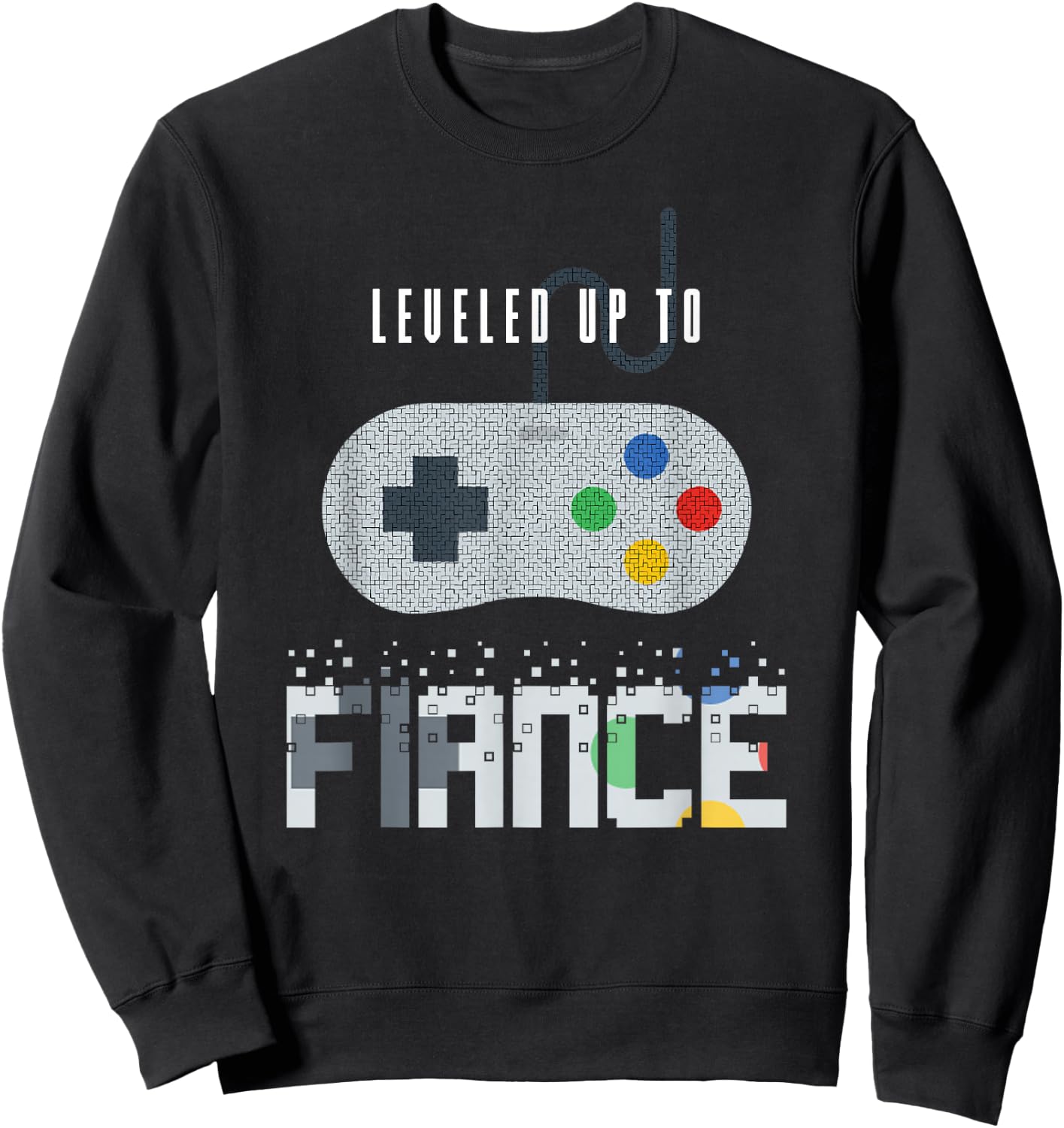 Leveled Up To Fiance Gift Engagement Player Sweatshirt - Sweatshirt | Black