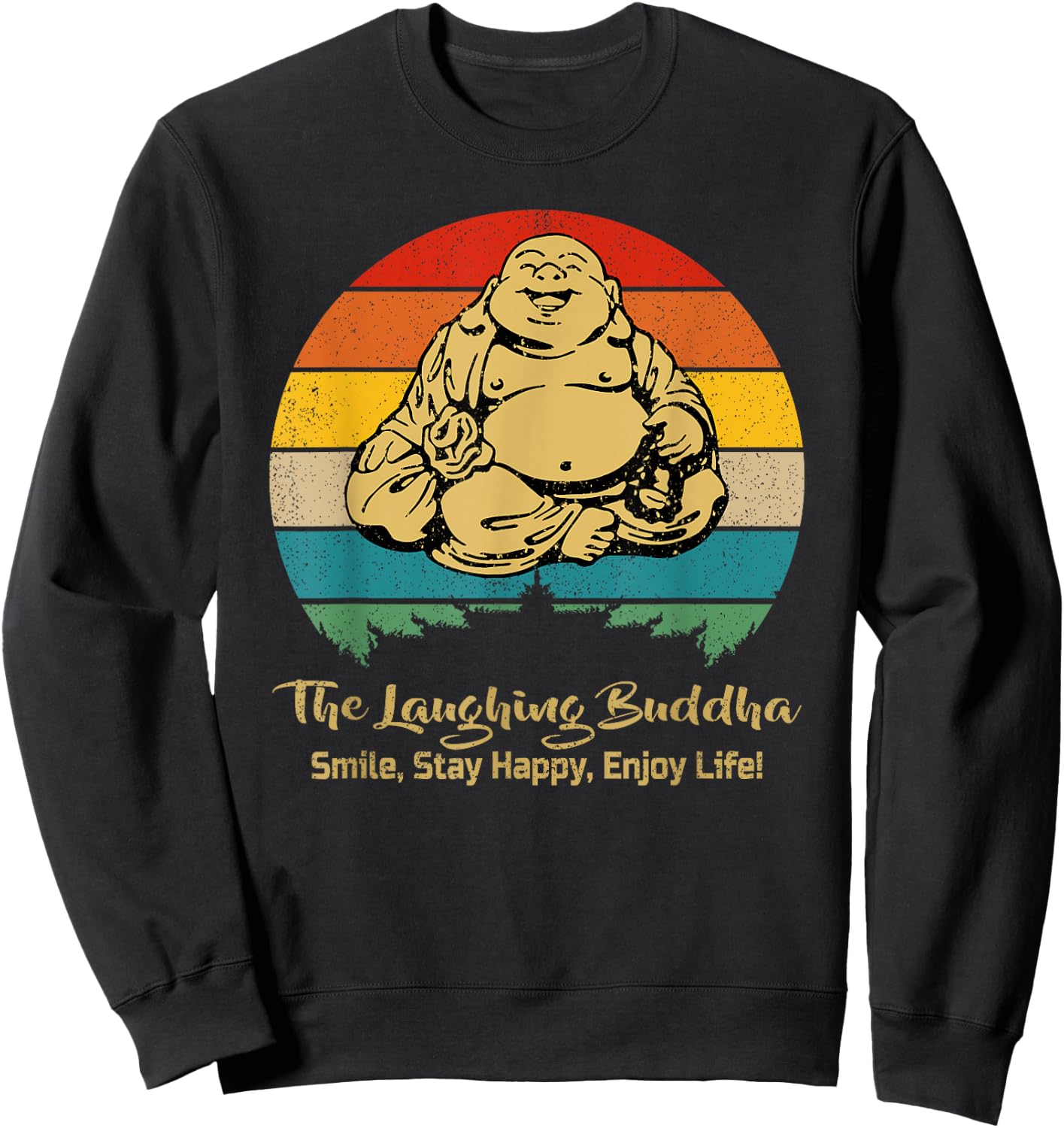 Laughing Smiling Vintage Retro Design Buddha Sweatshirt - Sweatshirt | Black