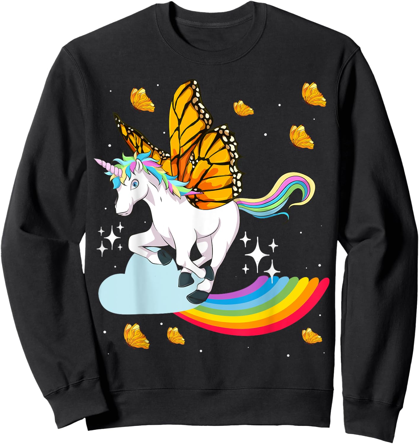 Fantasy Butterfly Animal Rainbow Magical Creature Unicorn Sweatshirt - Sweatshirt | Black