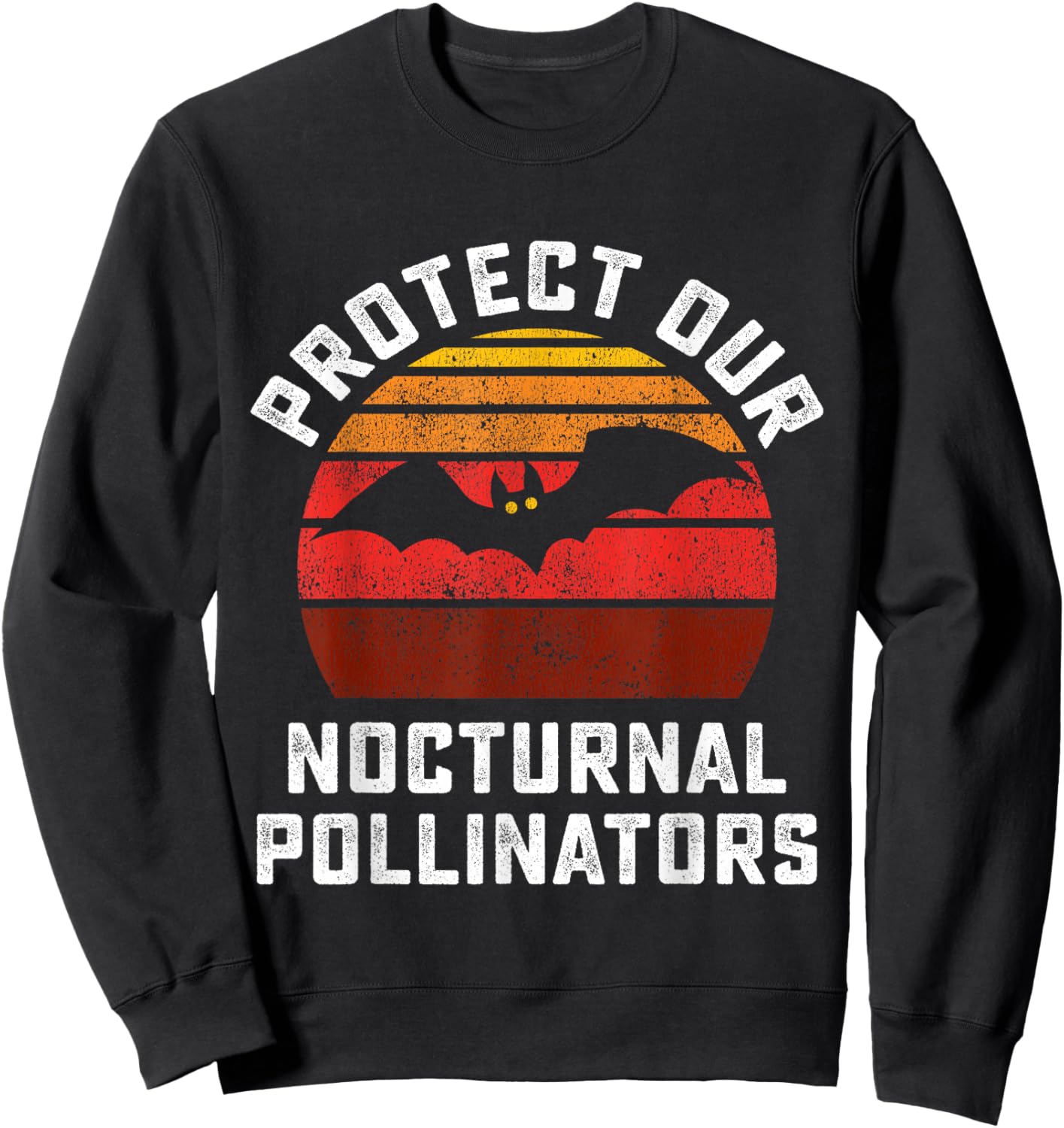 Protect Our Nocturnal Pollinators Bat Retro Halloween Bats Sweatshirt - Sweatshirt | Black