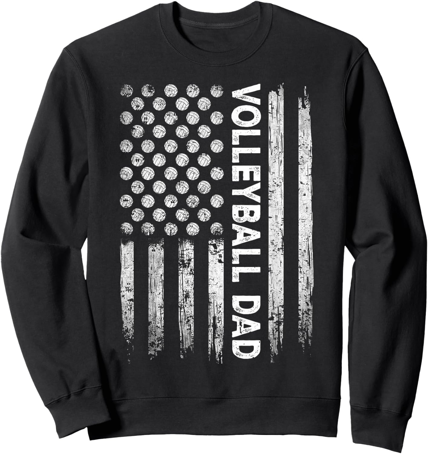 Vintage Volleyball Dad USA Flag Retro Fathers Day Daddy Papa Sweatshirt - Sweatshirt | Black