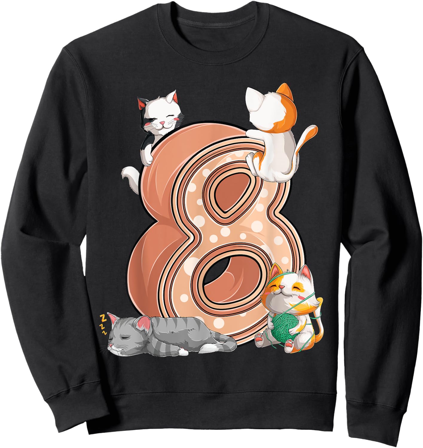 Cats 8th Birthday Party Eight 8 Years Old Kitten Pet Owner Sweatshirt - Sweatshirt | Black