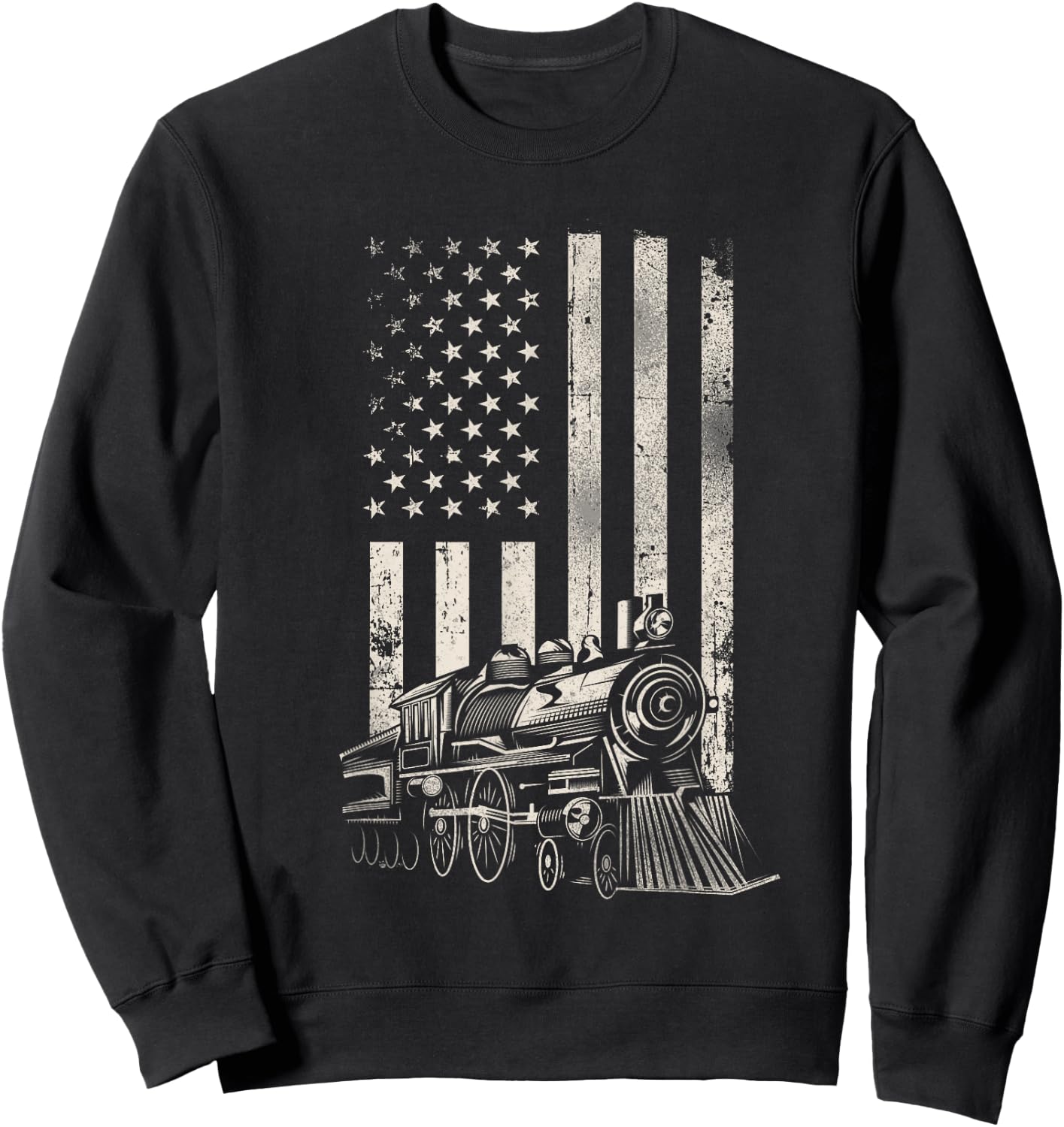 Steam Train Driver Trainspotting Locomotive American Flag Sweatshirt - Sweatshirt | Black