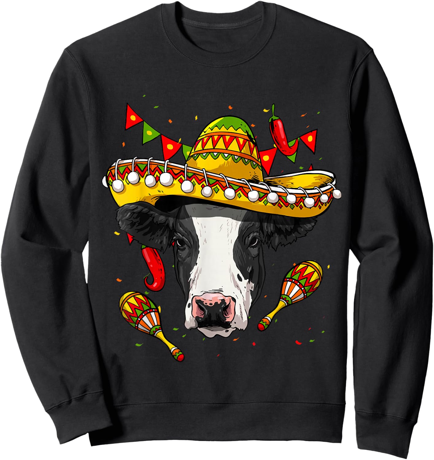 Cinco de Mayo Cow Mexican Lover Sombrero Cow Sweatshirt - Sweatshirt | Black