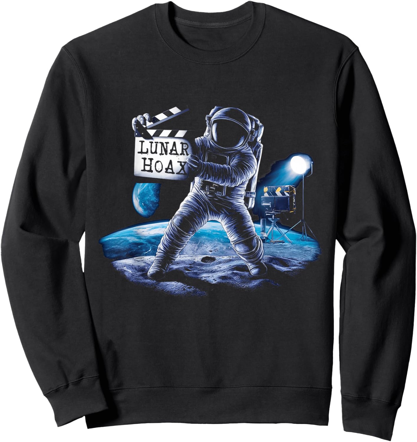 Astronaut Lunar Hoax Moon Landing Conspiracy Theory Sweatshirt - Sweatshirt | Black