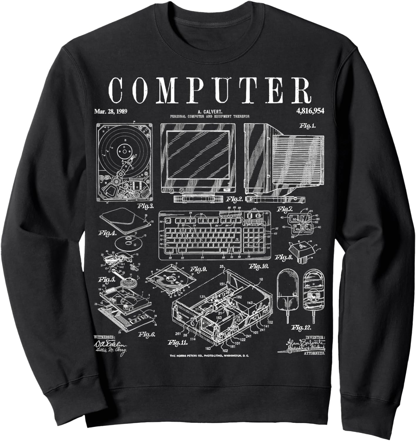 Computer Gamer Geek Vintage IT PC Hardware Patent Print Sweatshirt - Sweatshirt | Black