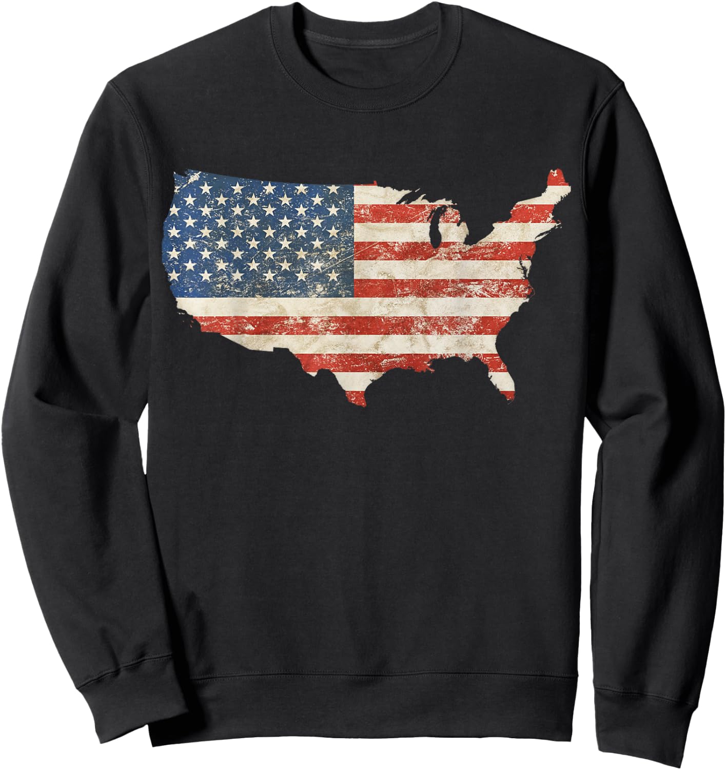 US Map Shaped Grunge Vintage Faded American Flag Kids Men Sweatshirt - Sweatshirt | Black