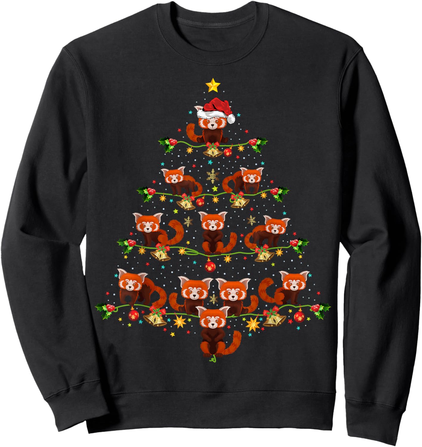 Red Panda Animal Xmas Tree Santa Hat Red Panda Christmas Sweatshirt - Sweatshirt | Black