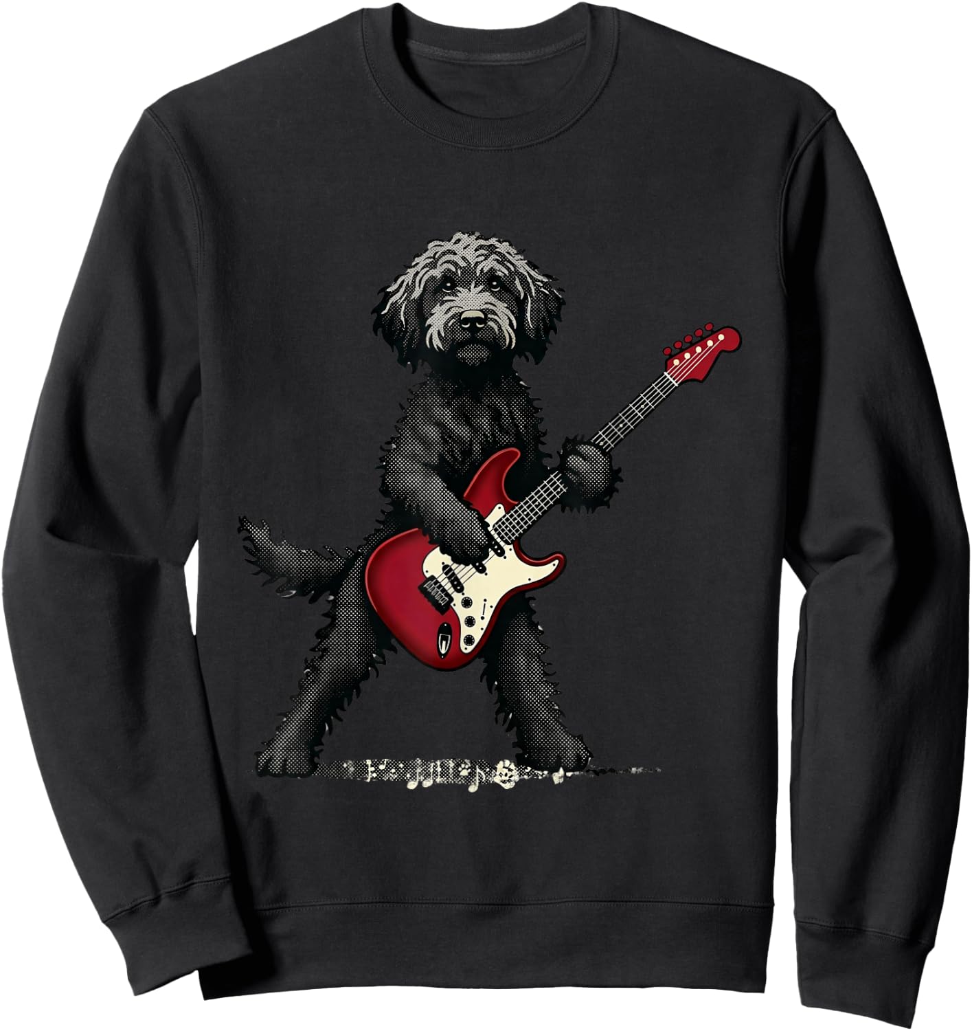 Funny Rock Goldendoodle Dog Playing Guitar Music Lover Dog Sweatshirt - Sweatshirt | Black