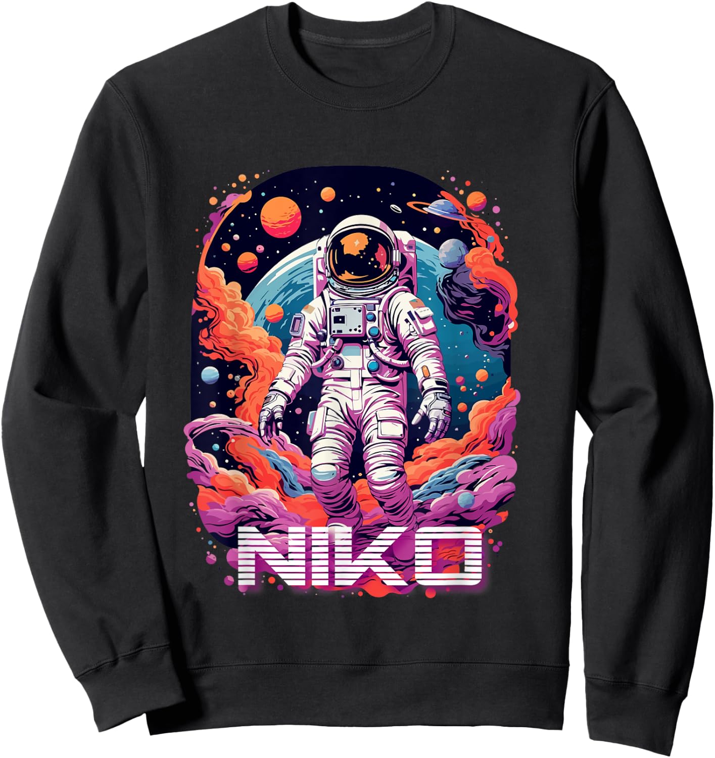 NIKO - Cute Boy Name with cool Astronaut Sweatshirt - Sweatshirt | Black